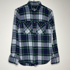 J. Cree Flannel Green and Blue Button Down.  Size 00